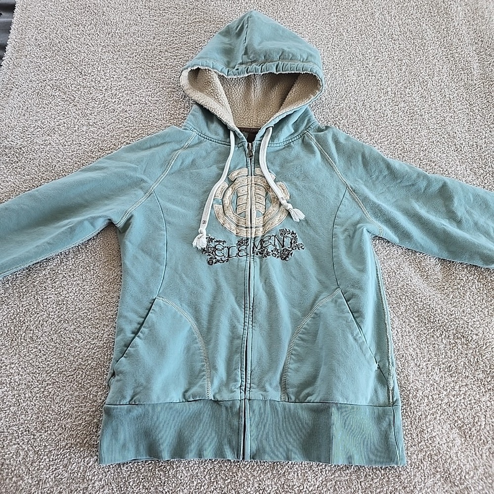 ELEMENT Skater Vtg Y2K 2000s Mall Goth Skater Zip Up Hoodie Womens Size L Blue